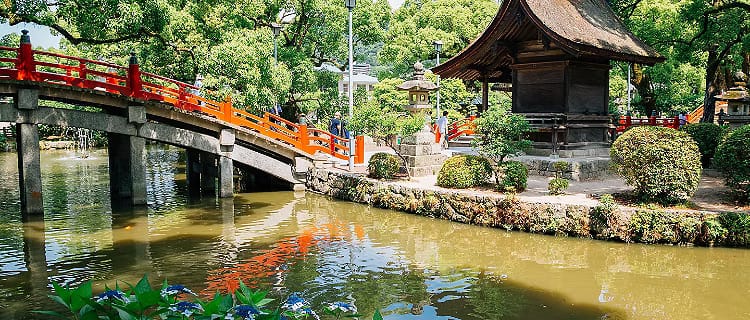 fukuoka japan red bridge shrine